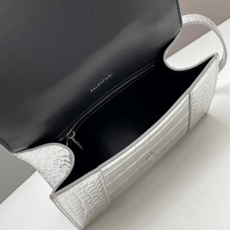 Ba*len*cia*ga sliver  croco embossed leather small hourglass handbag