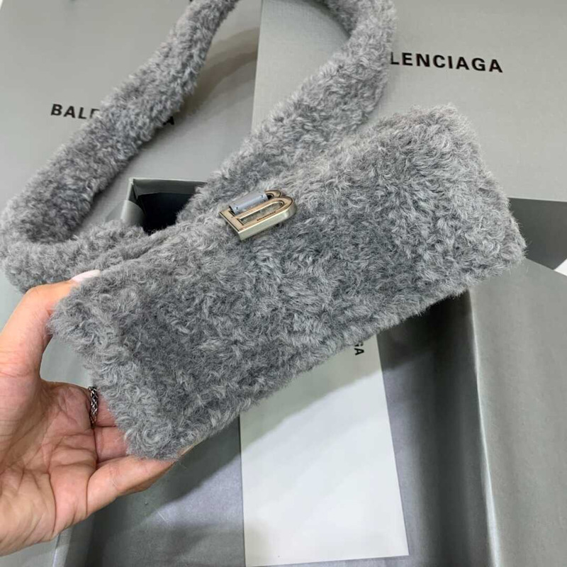 Ba*len*cia*ga xs fluffy hourglass top handle bag gray