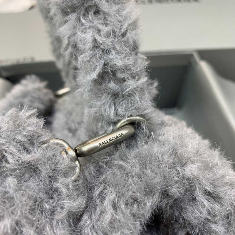 Ba*len*cia*ga xs fluffy hourglass top handle bag gray
