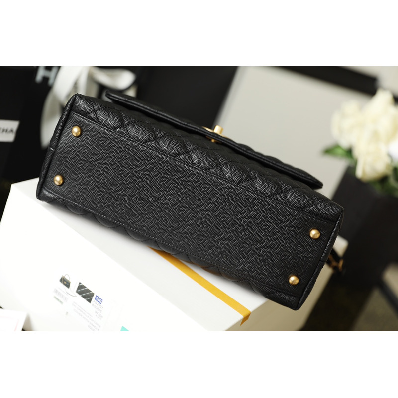 Ch*el coco handle flap quilted caviar aged gold-tone small black