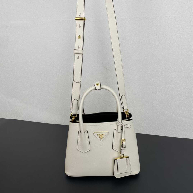 Pra*a double saffiano leather mini bag white