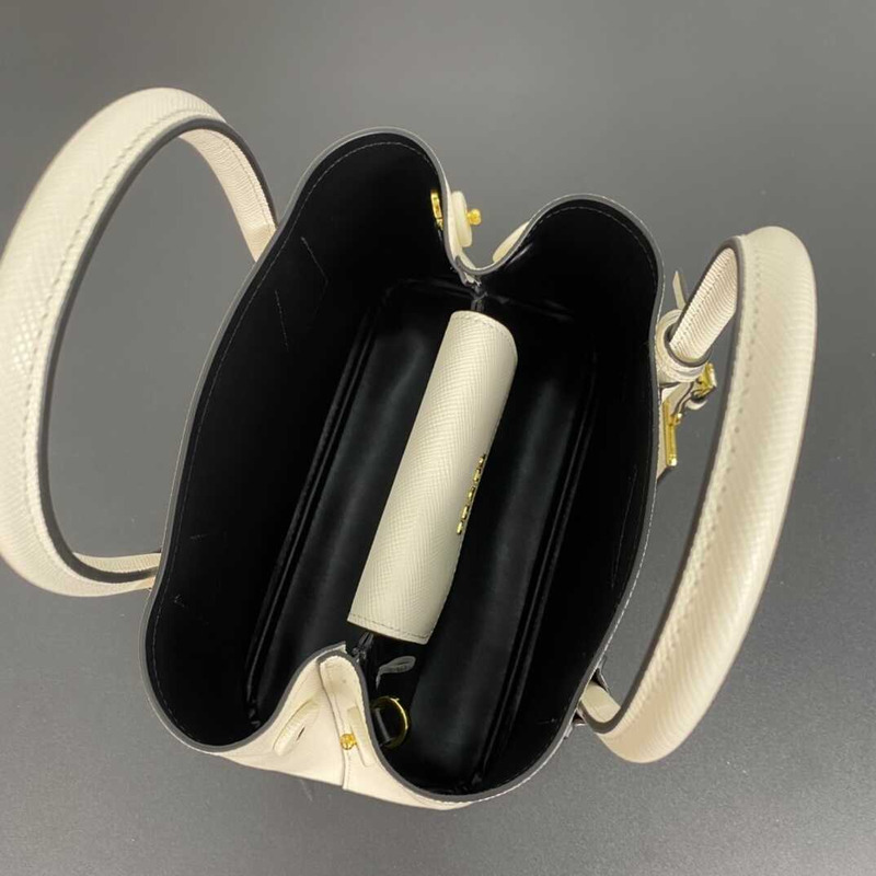 Pra*a double saffiano leather mini bag white