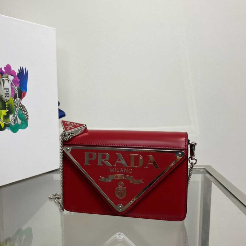 Pra*a brushed leather shoulder bag red