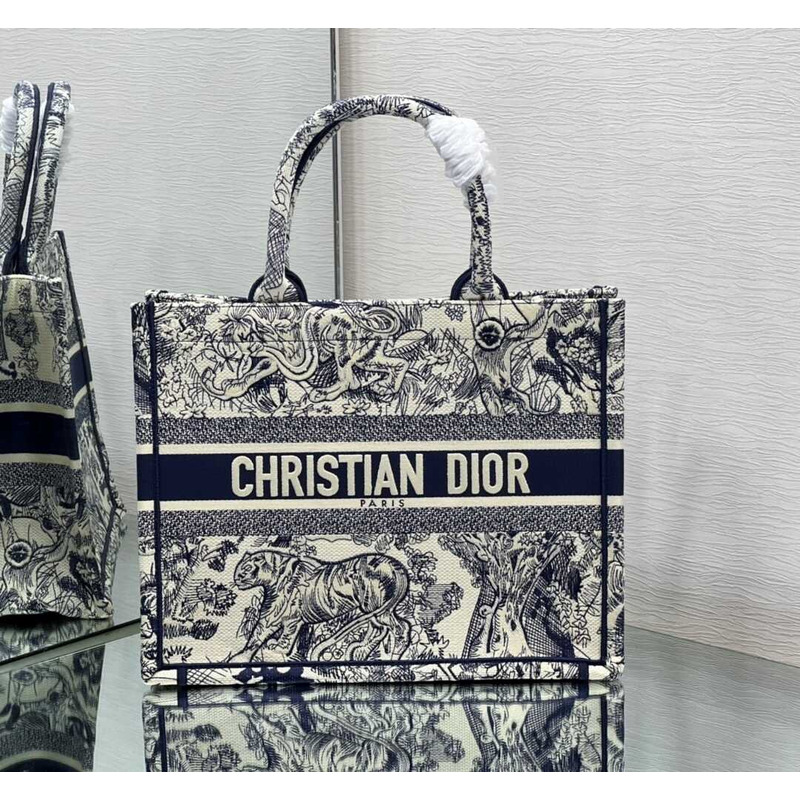 D*or embroidered medium book tote bags