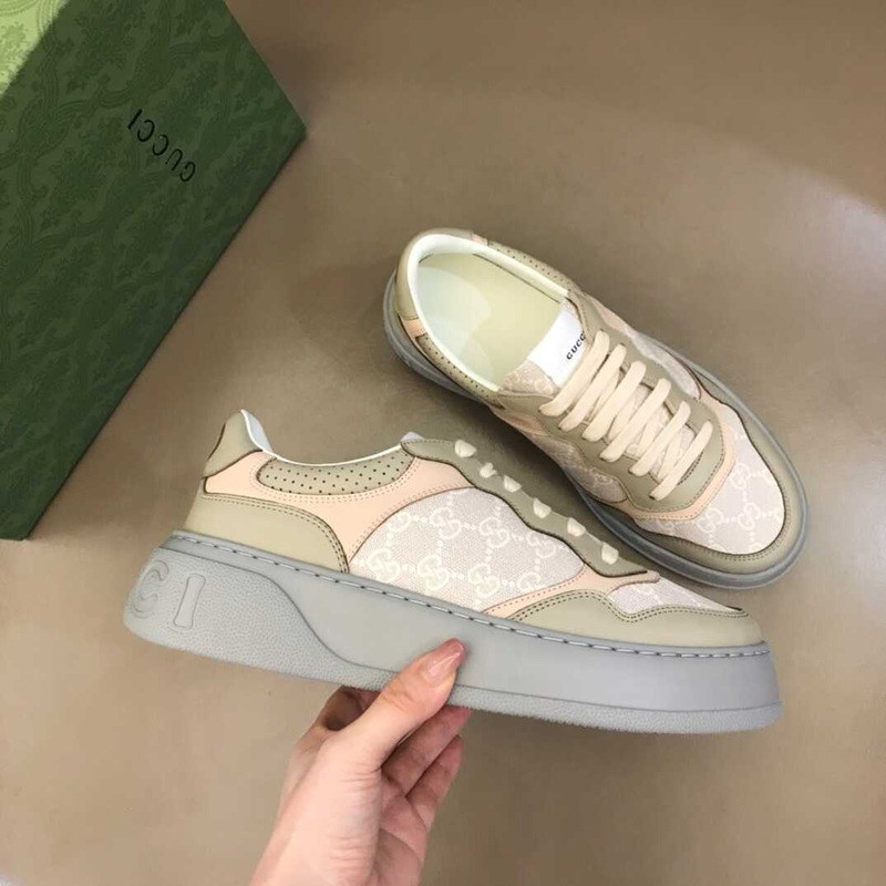 g*u*i gg S*p*e fabric and leather sneakers in beige