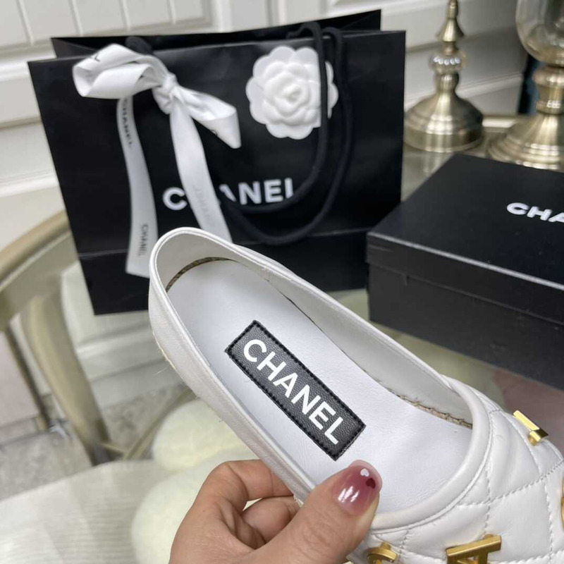 Ch*el logo quilted espadrilles white