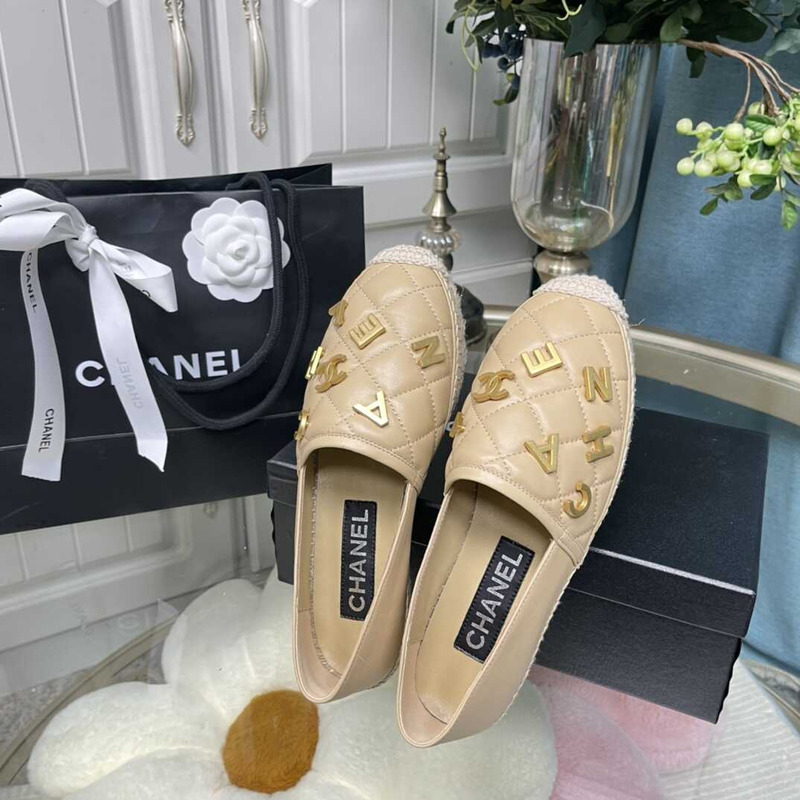 Ch*el logo quilted espadrilles beige