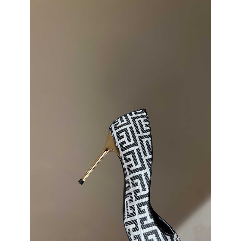 Balmain Logo Monogram Pointed Toe Pumps White&Black