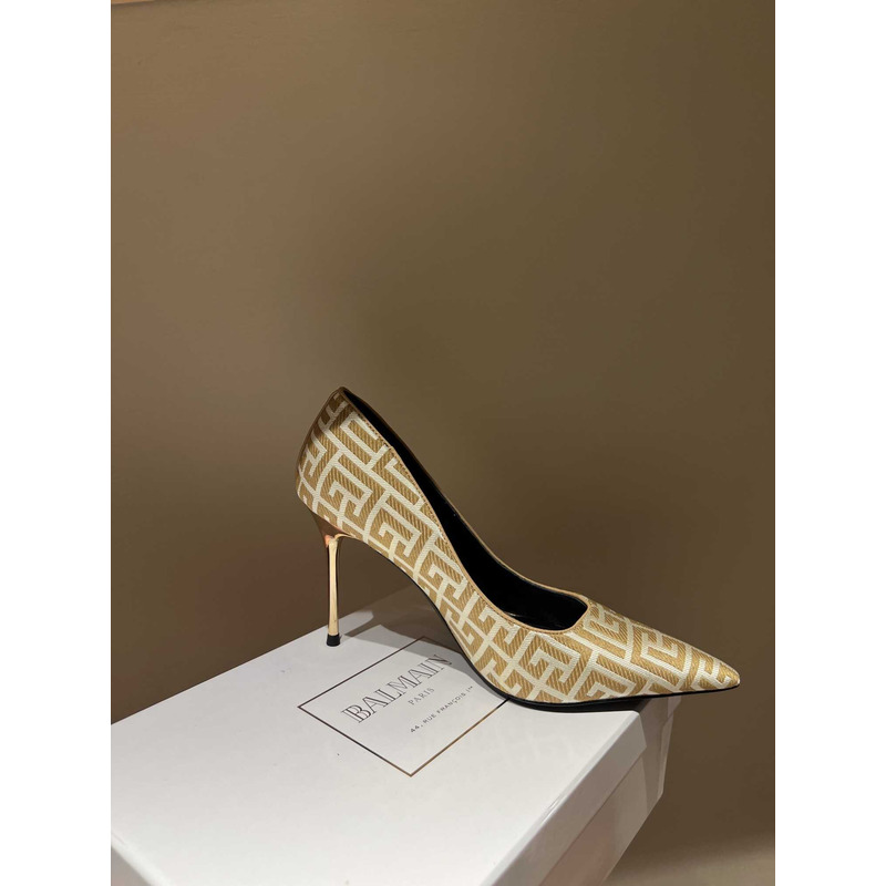 Balmain  Logo Monogram Pointed Toe Pumps Yellow&White
