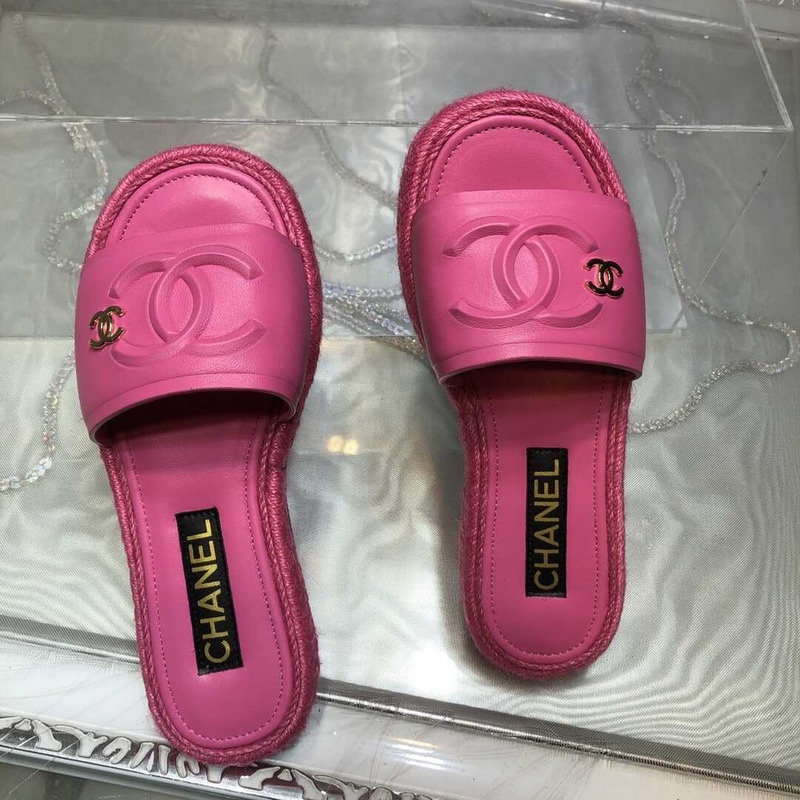 Ch*el street style plain logo sandals pink