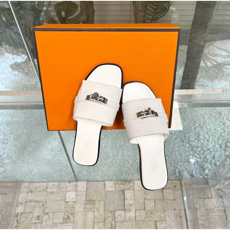 H**mes leather mules white