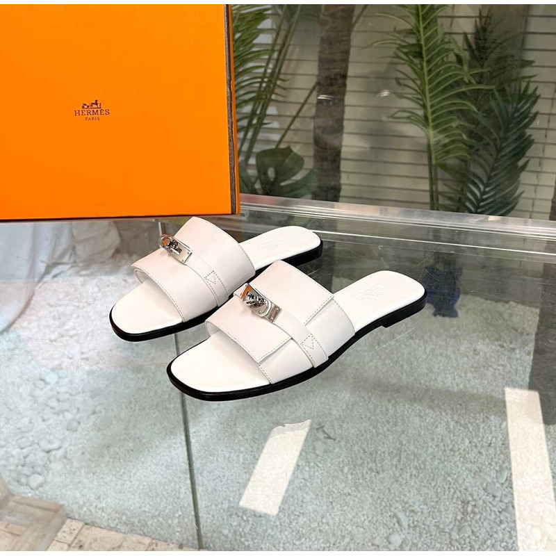 H**mes leather mules white