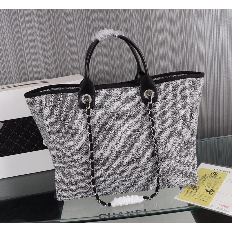 Ch*el deauville tote woven large charcoal black