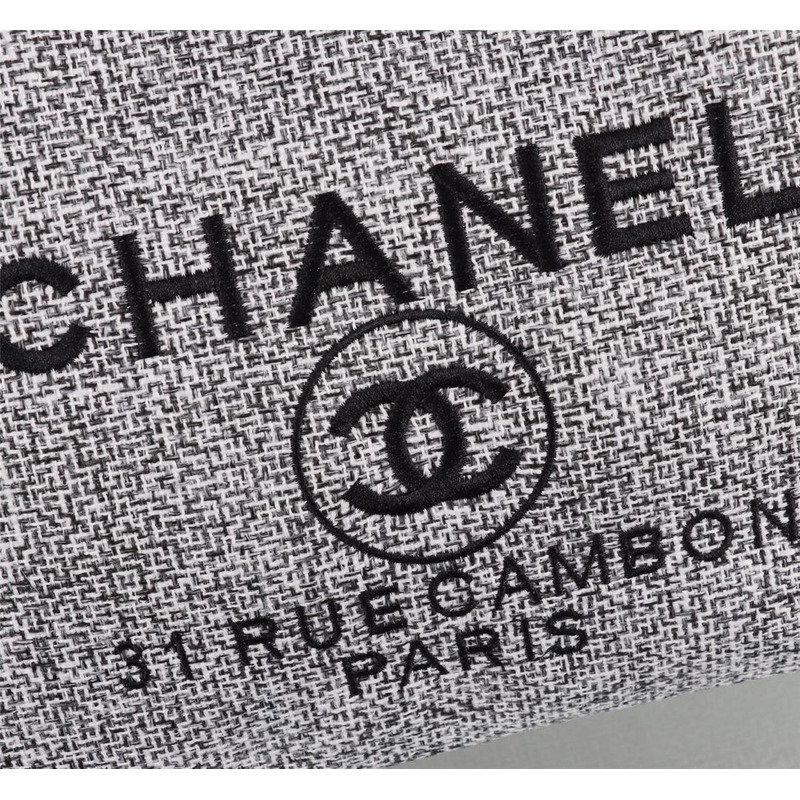 Ch*el deauville tote woven large charcoal black