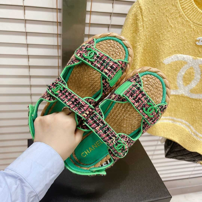 Ch*el tweed sandals green