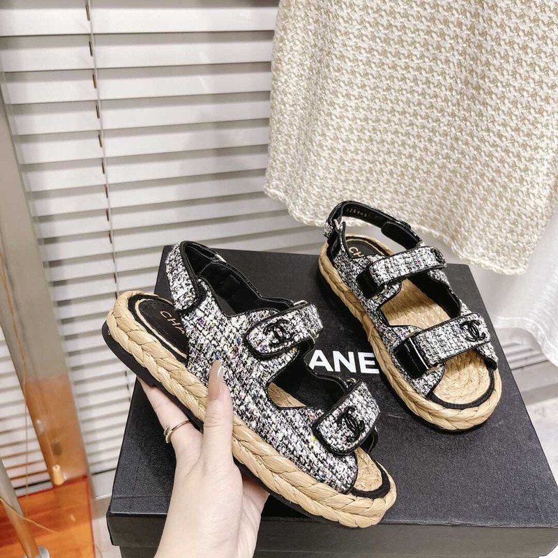 Ch*el summer flat sandal black&white