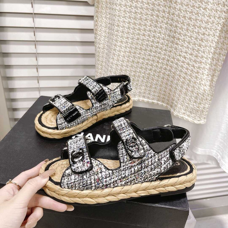 Ch*el summer flat sandal black&white