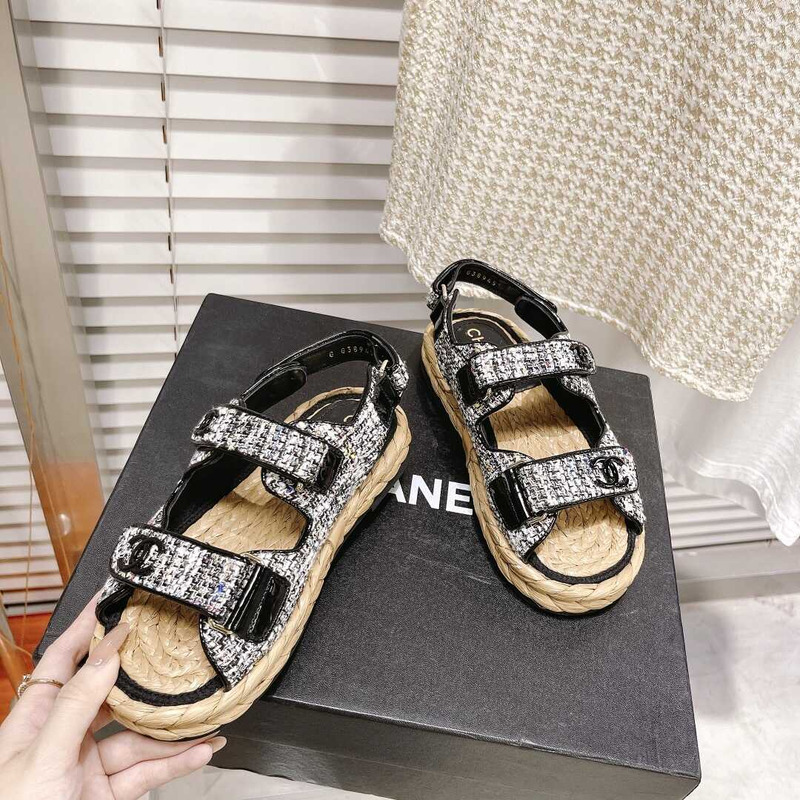 Ch*el summer flat sandal black&white