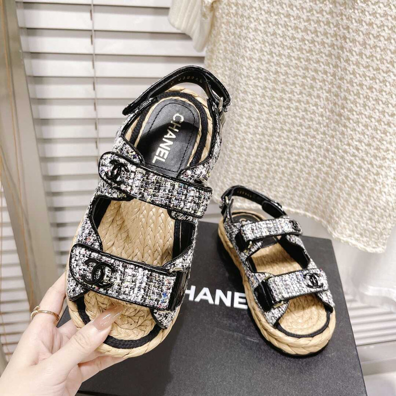 Ch*el summer flat sandal black&white