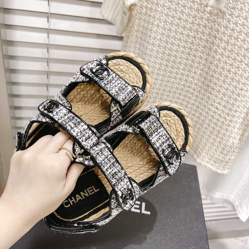 Ch*el summer flat sandal black&white