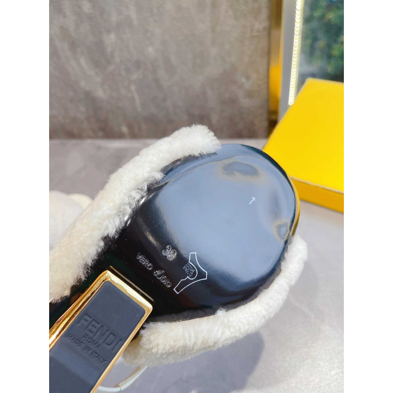 F**di white sheepskin heeled sandals white