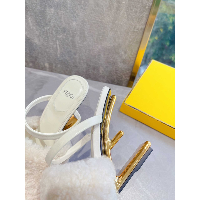 F**di white sheepskin heeled sandals white
