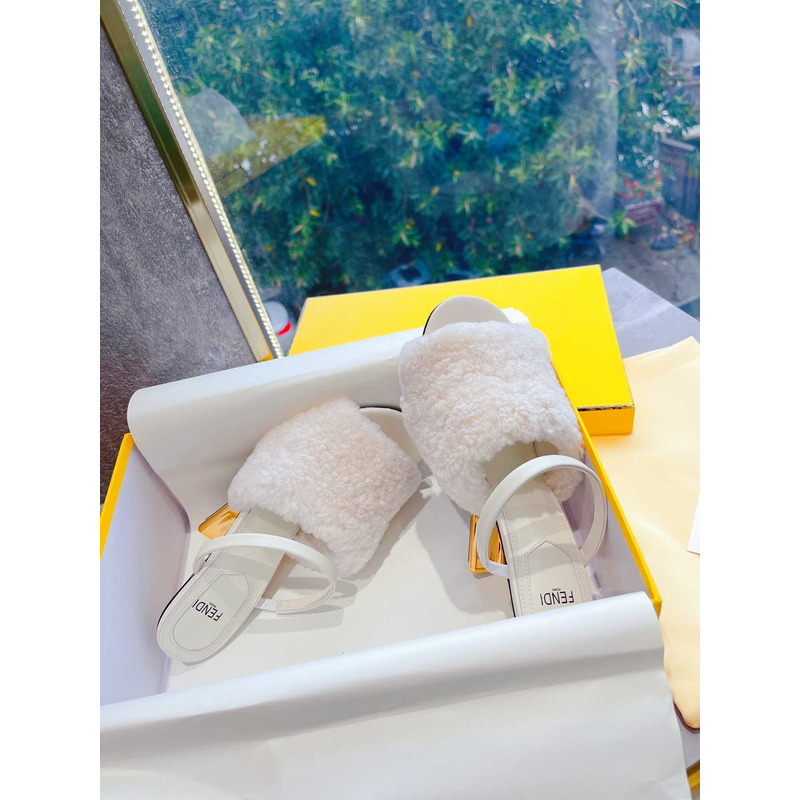 F**di white sheepskin heeled sandals white