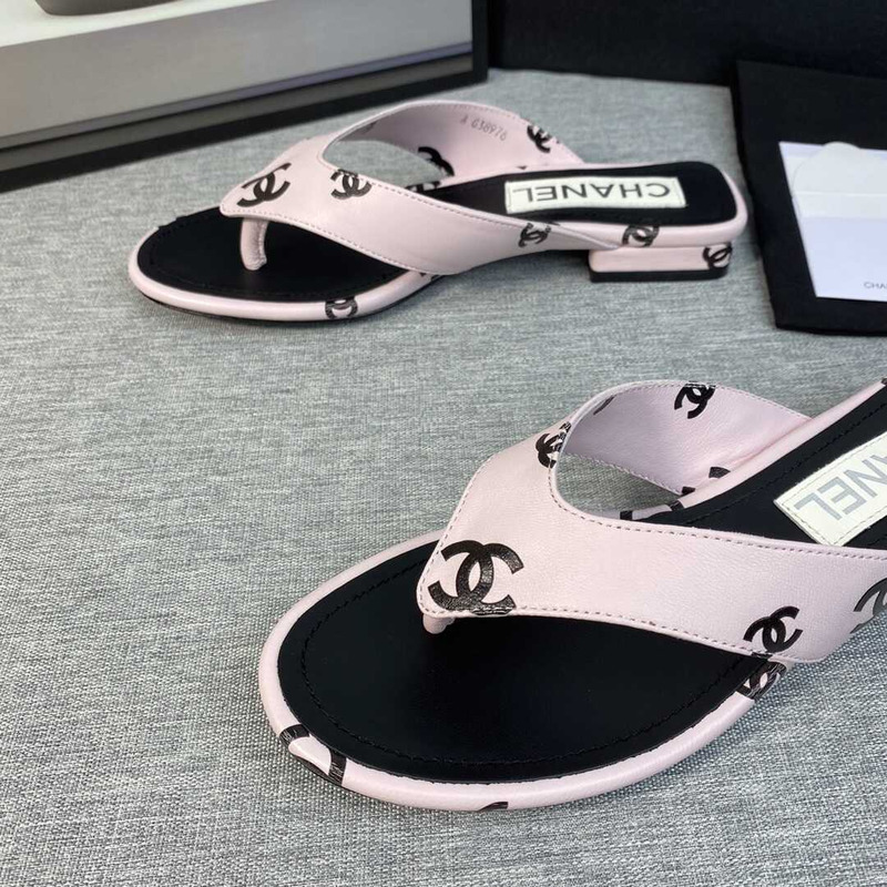 Ch*el leather flip flops sandals pink