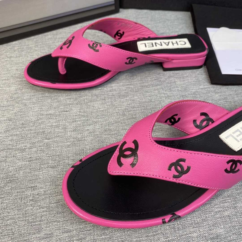 Ch*el leather flip flops sandals rose red