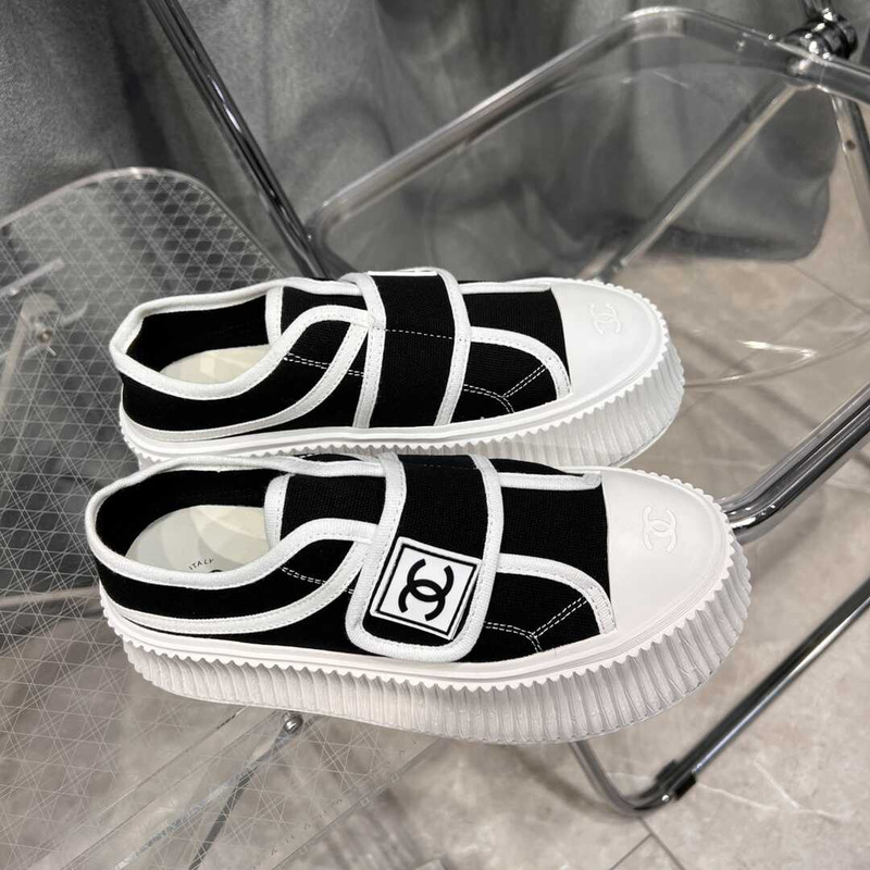 Ch*el + vintage white&black sneakers