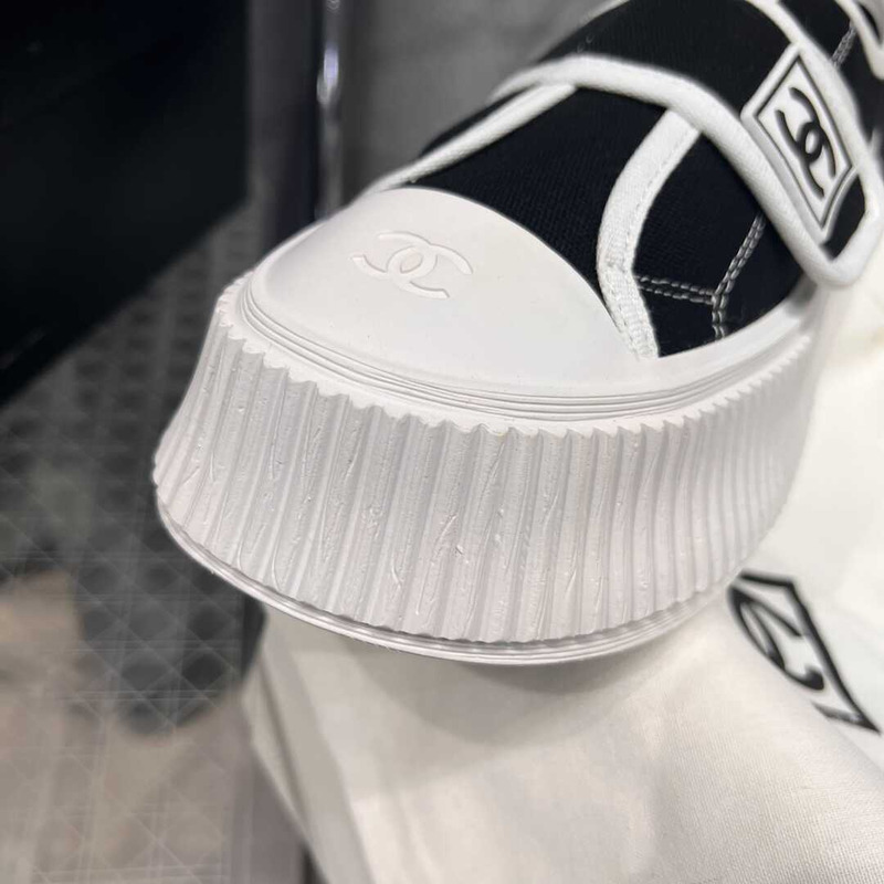 Ch*el + vintage white&black sneakers