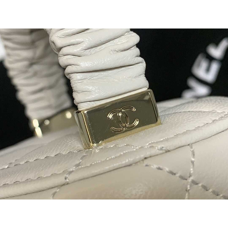 Ch*el mini top handle vanity case white shiny lambskin gold hardware