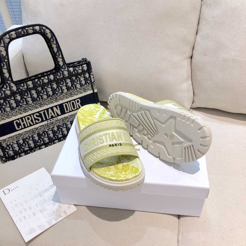 D*or dway slides toile de jouy reverse embroidered cotton yellow