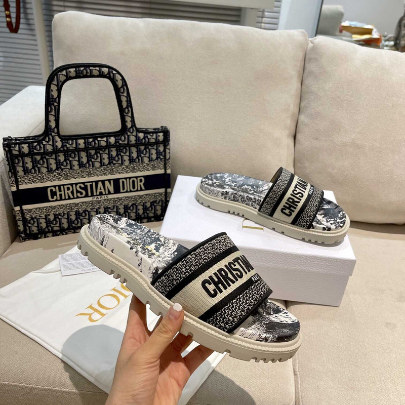 D*or dway slides toile de jouy reverse embroidered cotton black