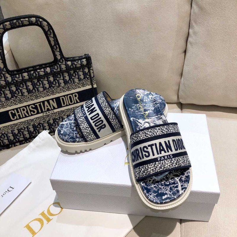 D*or dway slides toile de jouy reverse embroidered cotton navy