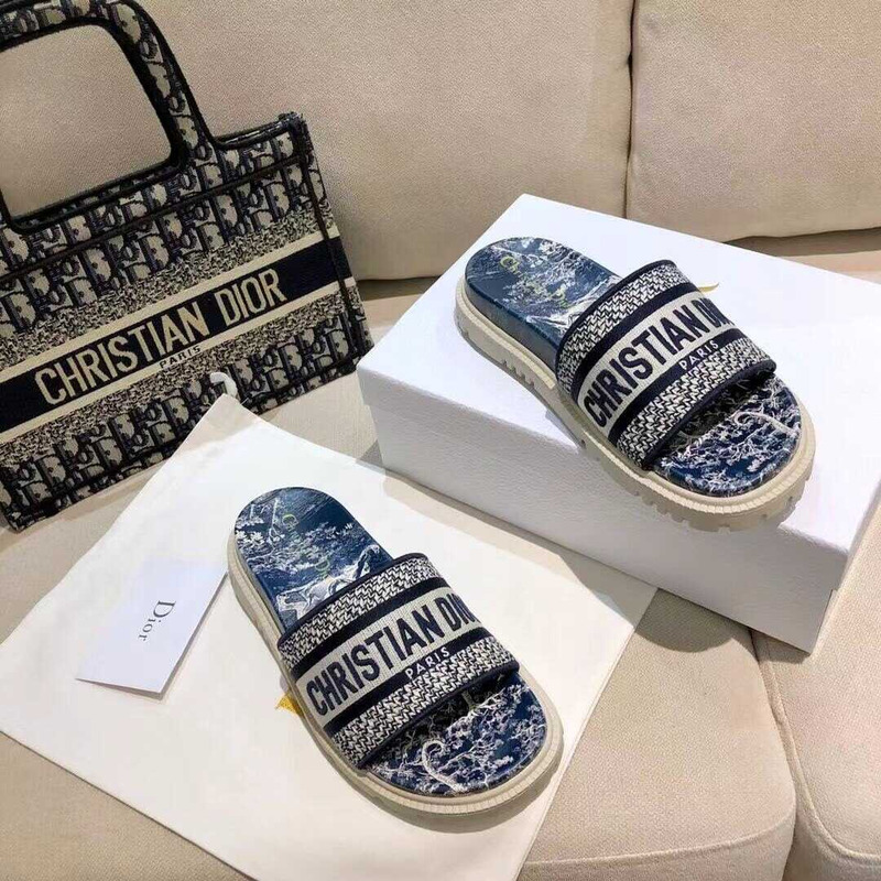 D*or dway slides toile de jouy reverse embroidered cotton navy