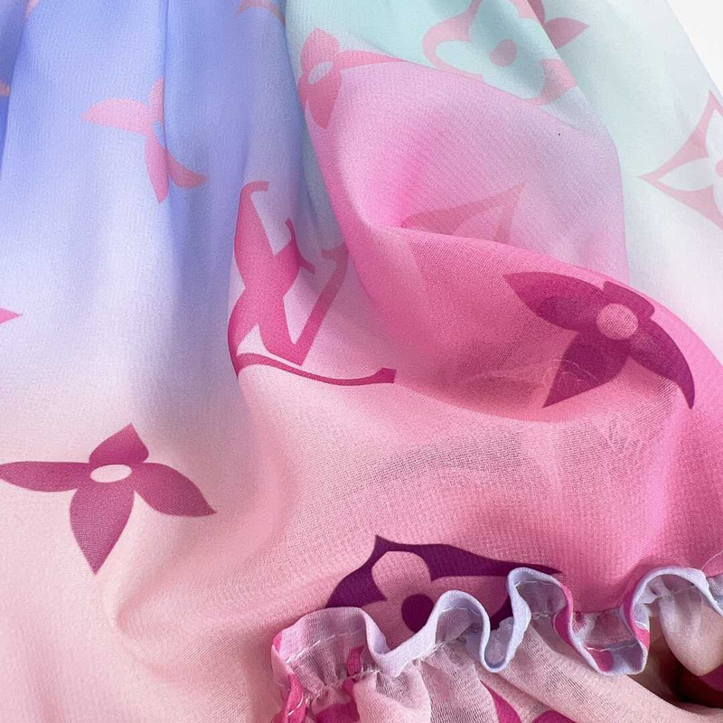 l**is V*t*n kids print ruffle trim mesh dress