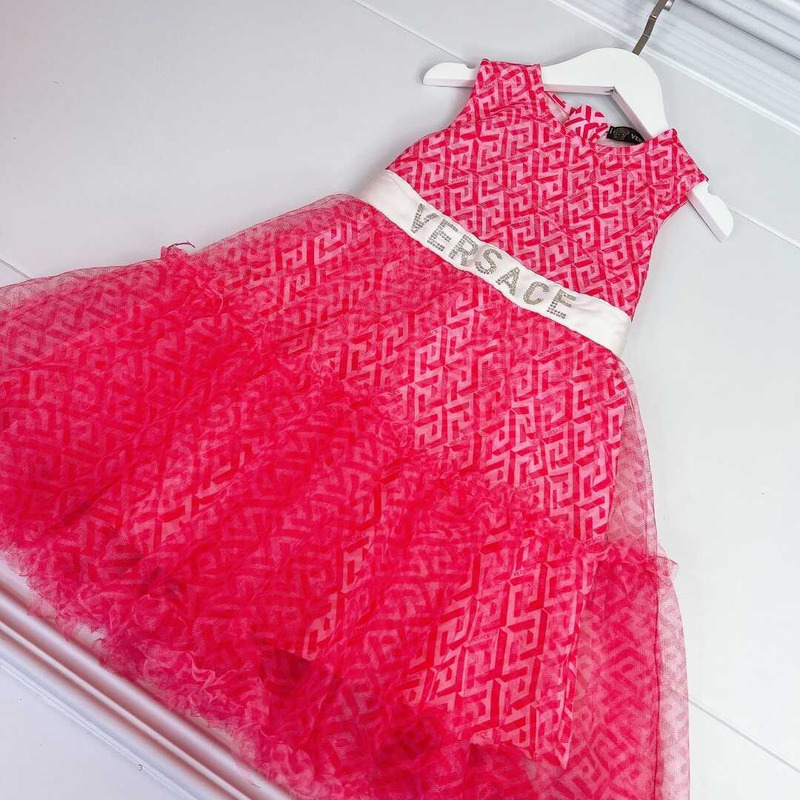 Versace Kids Lace Monogram Dress Pink