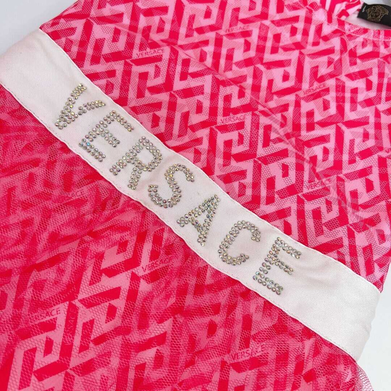 Versace Kids Lace Monogram Dress Pink