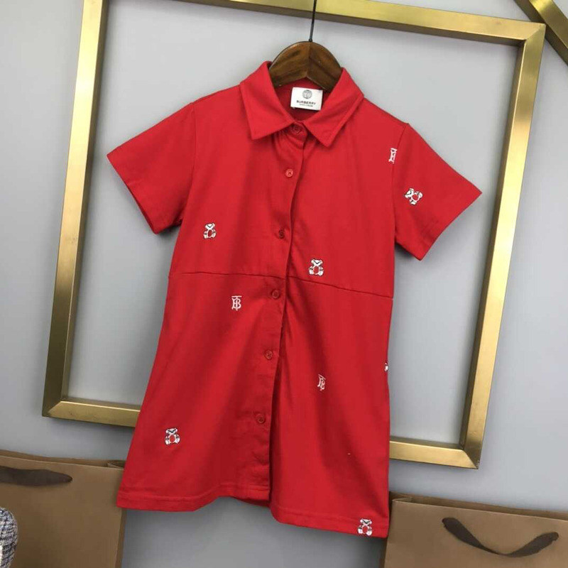 B**rry kids embroidered  thomas bear cotton blend shirt dress red