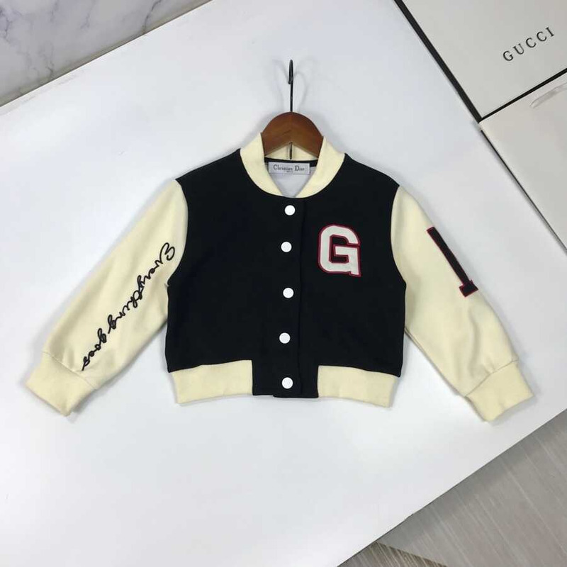 D*or kids embroidery letter jacket single breasted short skirt two piece matching set black