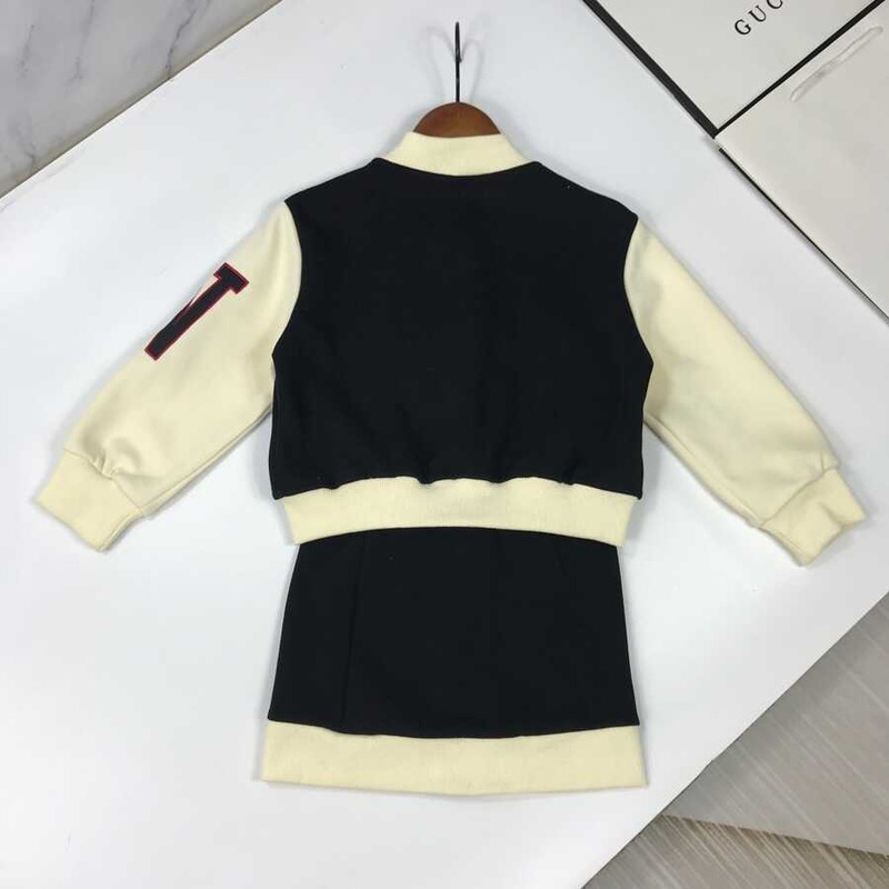 D*or kids embroidery letter jacket single breasted short skirt two piece matching set black
