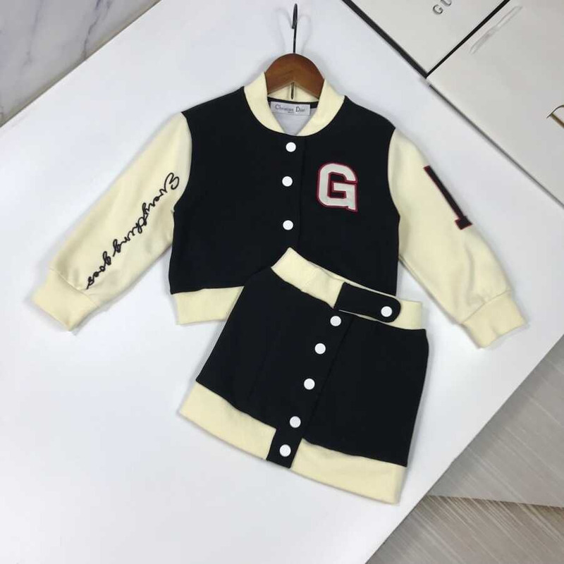 D*or kids embroidery letter jacket single breasted short skirt two piece matching set black