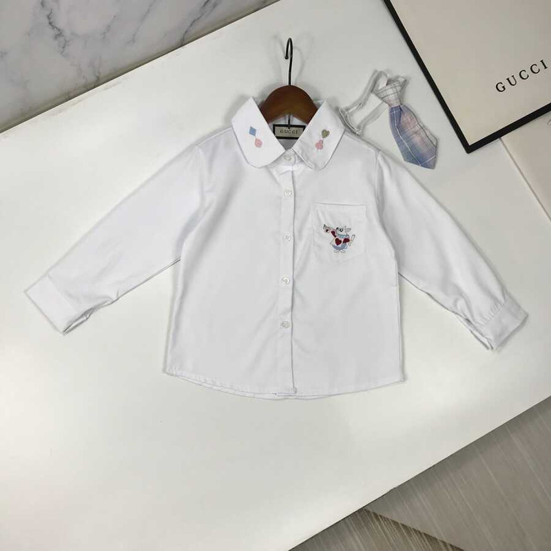 G*u*i kids plaid outfits long sleeve button down blouse shirt+pleated mini blue skirt set