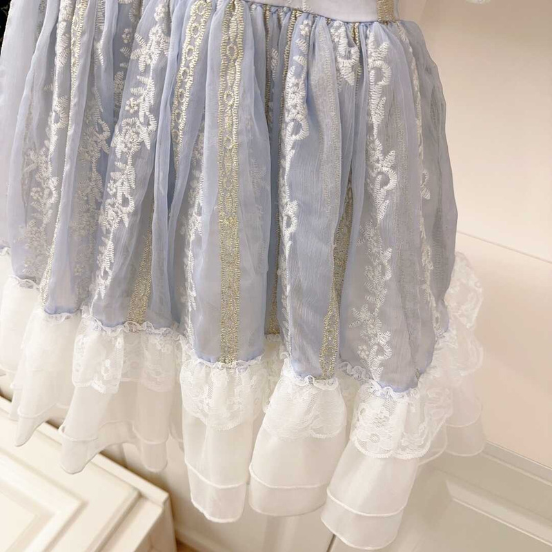 Ch*el kids lace trim short-sleeve midi a-line dress