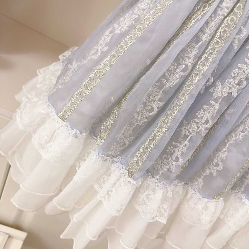 Ch*el kids lace trim short-sleeve midi a-line dress