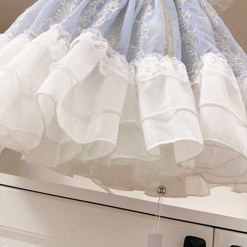 Ch*el kids lace trim short-sleeve midi a-line dress