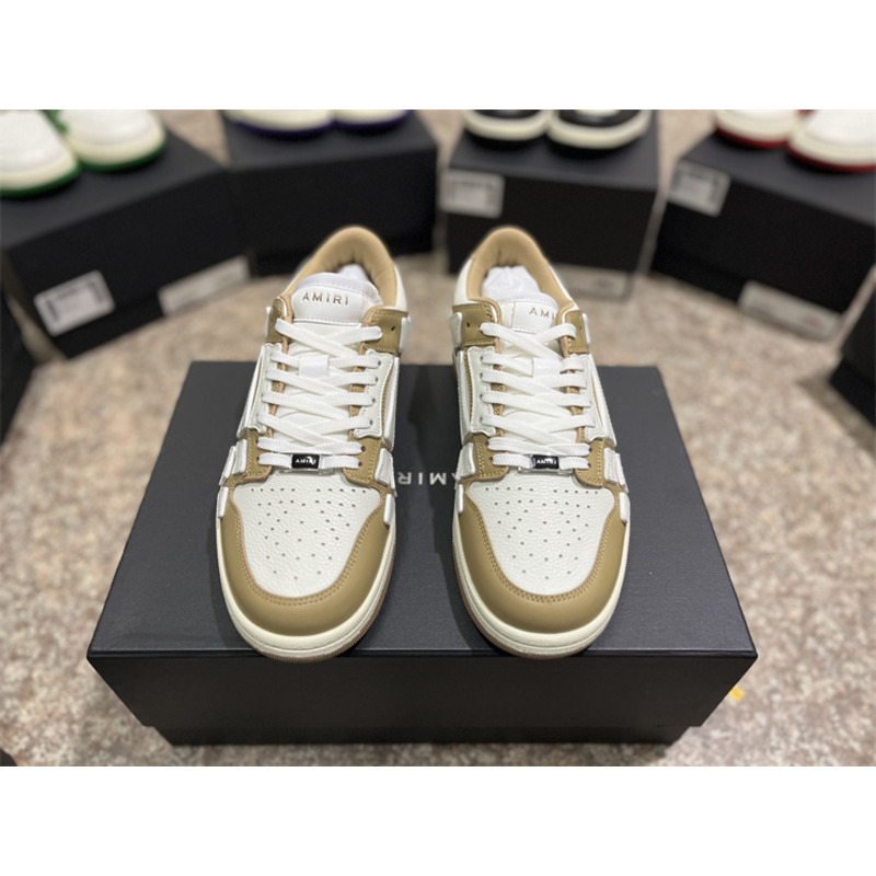 AMIRI Skel Leather Low-Top Sneakers White&Brown