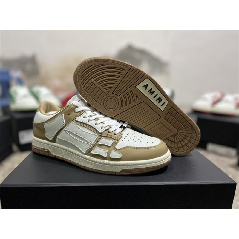 AMIRI Skel Leather Low-Top Sneakers White&Brown
