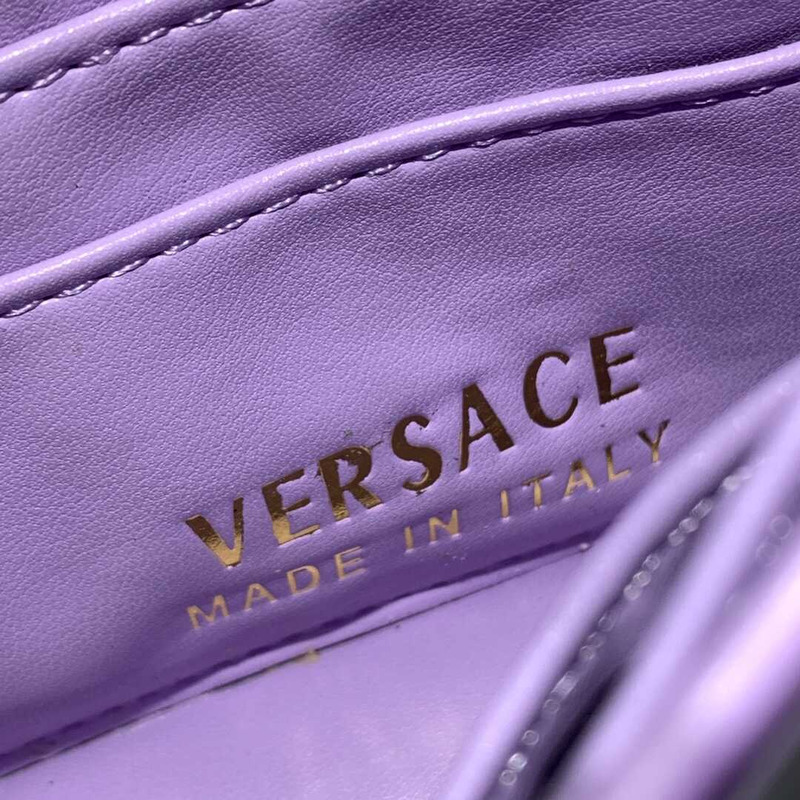 Versace Greca Goddess Leather Wallet On Chain Purple